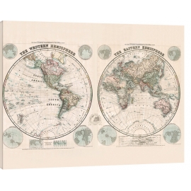 Posters Obraz na plátně Stanfords Eastern and Western Hemispheres Map - 1877, (80 x 60 cm)