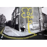 Posters Plakát, Obraz - Banksy street art - yellow flower, (59 x 42 cm)