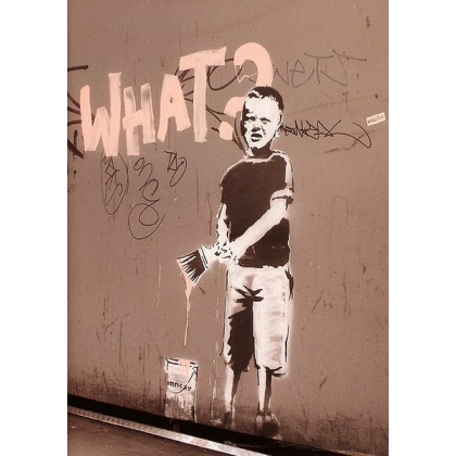 Posters Plakát, Obraz - Banksy street art - what? graffiti, (42 x 59 cm)