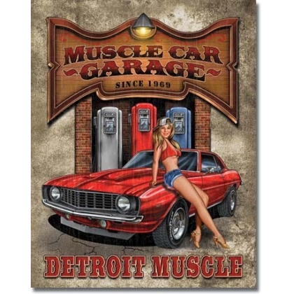 Posters Plechová cedule LEGENDS - muscle car garage, (32 x 41 cm)